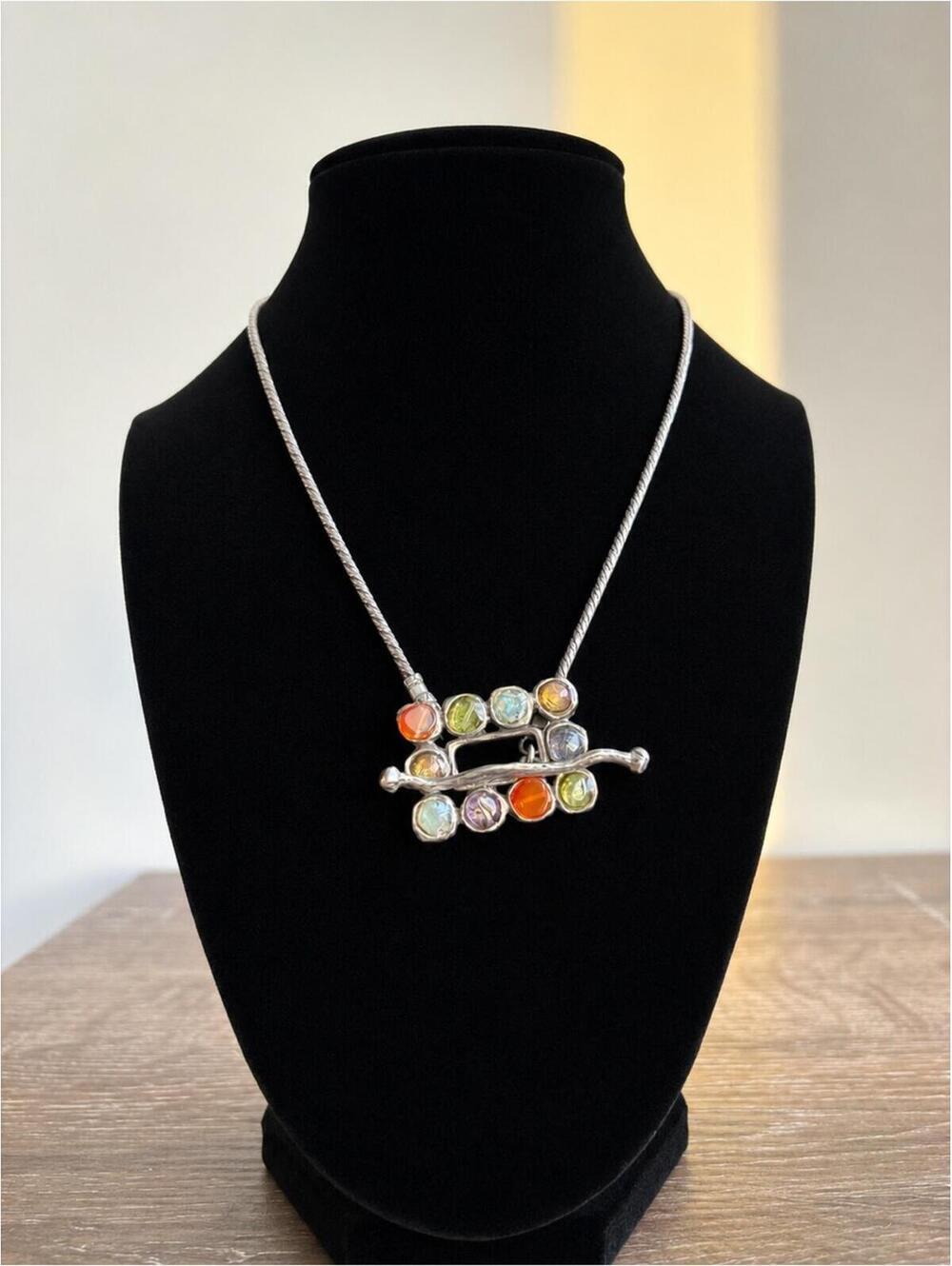 ASCOPA Sterling Silver Multi-Stone Pendant Necklace - Colorful Gem Accents